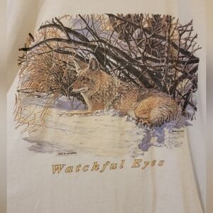Vintage Wolf/Coyote Watchful Eyes Winter Scene Shirt